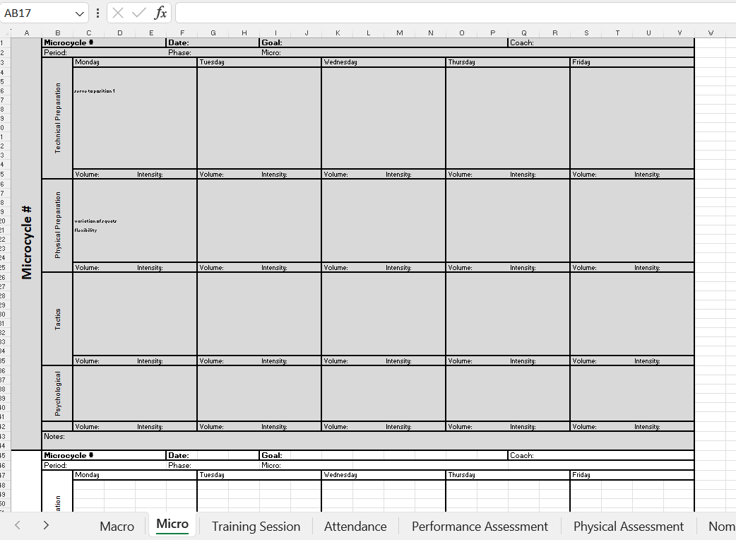 Microcycle planning screenshot